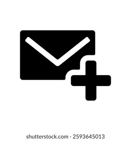 Vector icon illustration of a plus sign on an email icon.