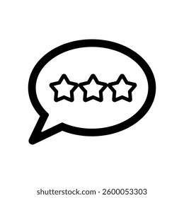 Vector icon illustration of a rating image with three stars in a speech bubble.