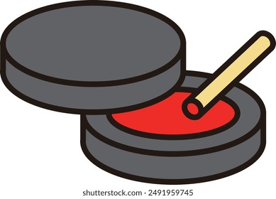 Vector icon illustration of a red ink pad and a seal.