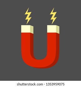 Vector icon, illustration of a red magnet with lightning.