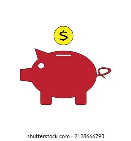 ilustración de icono vector de un banco de cerdos rojos y una moneda amarilla con un signo de dólar, buena para guardar ilustración