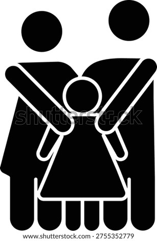 Vector icon illustration representing a family. The design features silhouettes of parents and children standing together and holding hands] . This minimal, modern symbol is perfect for concepts related to parenting, childcare, unity, love, togetherness, and family values. Ideal for use in web design, mobile apps, logos, and social media.