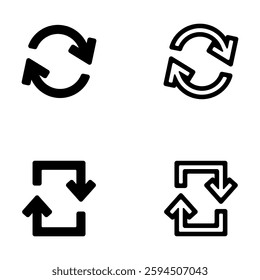Vector icon illustration of a rotating arrow, set of 4 icons.