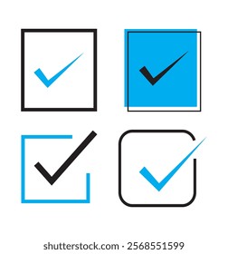 Vector icon illustration with the rounded  and box check mark varieties colorful.Tick icon.