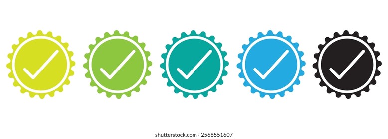 Vector icon illustration with the rounded  and box check mark varieties colorful.Tick icon.