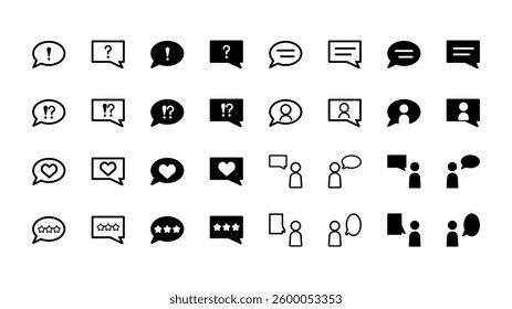 Vector icon illustration set of callouts and conversational images. 32 icon illustration set.