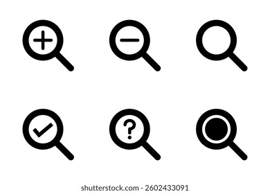 Vector icon illustration set of magnifying glass, set of 6 icons.