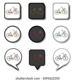 Vector icon illustration for set symbols retro bicycle with basket. Bicycle pattern consisting of flat design with elements mobile web apps. Collection modern infographic pictogram, icons bicycles.