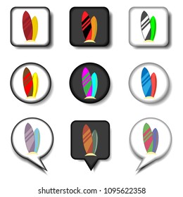 Vector icon illustration for set symbols surfboard, boards of surf. Surfboard pattern consisting of flat design with elements mobile web apps. Collection modern infographic pictogram, icons surfboards