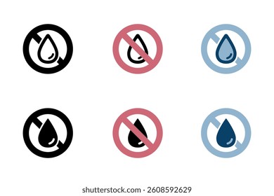 Vector icon illustration set of water illustration with prohibition symbol. set of 6 icons.