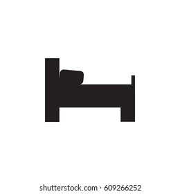 Vector icon or illustration showing bed in hotel room in one color