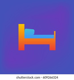 Vector icon or illustration showing bed in hotel room in brutalism style