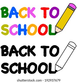 Vector icon illustration showing a pencil writing the words Back to School