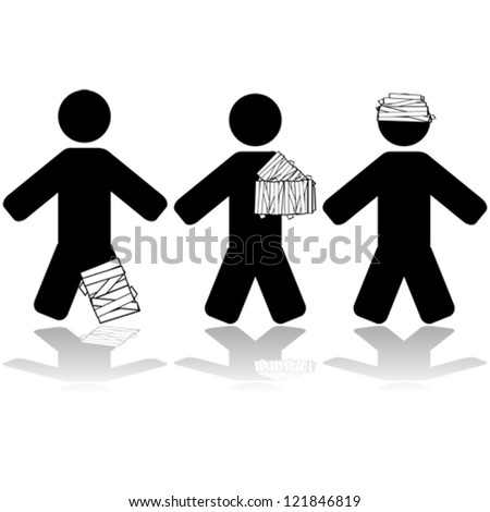 Vector icon illustration showing people injured in different parts of their body