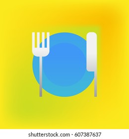 Vector icon or illustration showing plate, knife and fork in brutalism style
