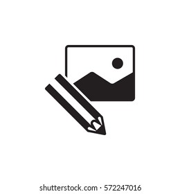 Vector icon or illustration showing text and image contentin one color style