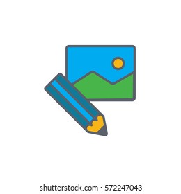 Vector icon or illustration showing text and image content in outline style