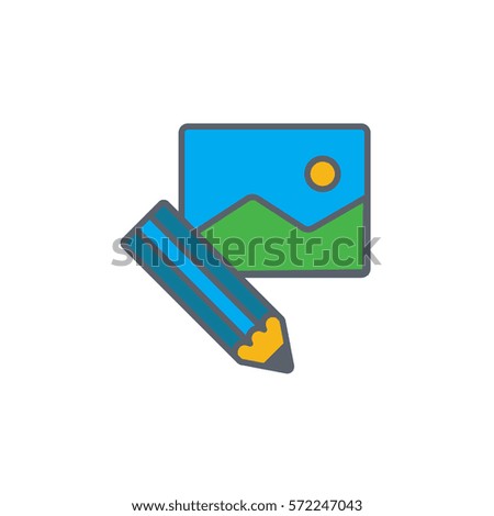 Vector icon or illustration showing text and image content in outline style