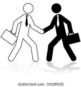 Vector icon illustration showing two stick figures dressed up as businessmen shaking hands