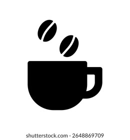 Vector icon illustration of a silhouette of a coffee image. Two coffee beans are drawn on a coffee cup.