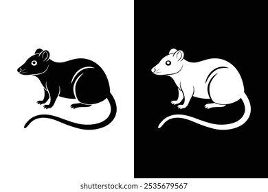 Vector icon illustration of a silhouette of a rat on a white background.