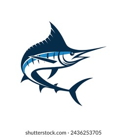 Vector icon illustration silhouetted blue marlin fishing logo