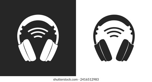 Icono del vector. Sencillo símbolo plano negro sobre fondo blanco. Auriculares inalámbricos, plantilla de diseño de signos de auriculares para elementos de interfaz de usuario web y móvil. Auriculares inalámbricos Auriculares Bluetooth Wi-Fi.