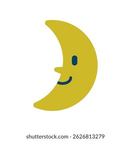 Vector icon illustration of a smiling moon character.
