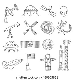 Vector icon illustration of space. Solar system.  Technology. Hand drawn.