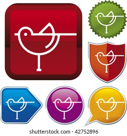 Vector icon illustration of sparrow over diverse buttons. Only global colors. CMYK. Easy color and proportions changes.