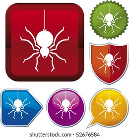 Vector icon illustration of spider over diverse buttons. Only global colors. CMYK. Easy color and proportions changes.