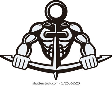ilustración de icono vectorial hombre fuerte con ancla