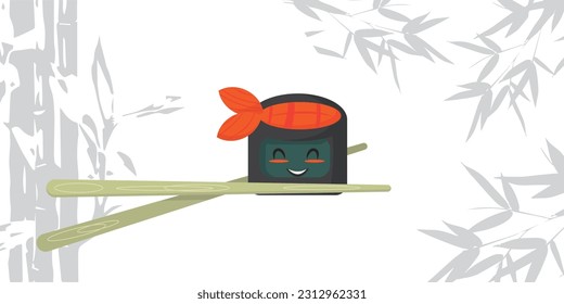 Vector Icon Illustration Style Asian Street Logo Fast Food Bar or Shop, Sushi, Maki, with . Sushi Food 