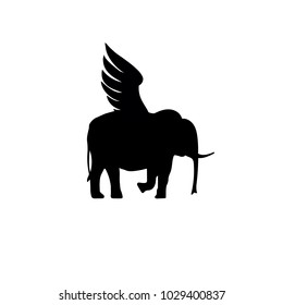 Vector icon illustration suitable for a logo. Silhouette Wings Elephant . Silhouette of the flying elephant