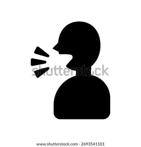 Vector icon illustration of a talking person in profile. Color is black.