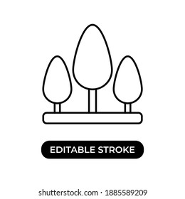 Vector icon illustration of trees. Three simple trees on the ground. Editable stroke