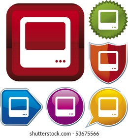 Vector icon illustration of TV over diverse buttons. Only global colors. CMYK. Easy color and proportions changes.