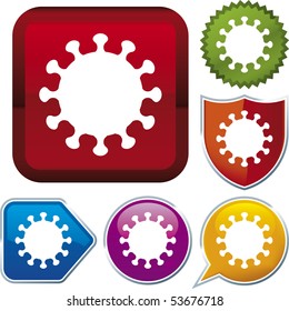 Vector icon illustration of virus over diverse buttons. Only global colors. CMYK. Easy color and proportions changes.