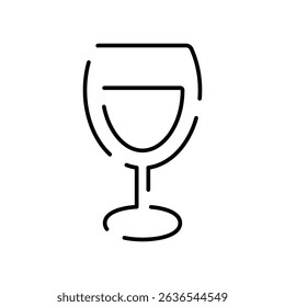 Vector icon illustration of wine in a simple wine glass. Color is black.