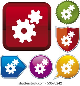 Vector icon illustration of working over diverse buttons. Only global colors. CMYK. Easy color and proportions changes.