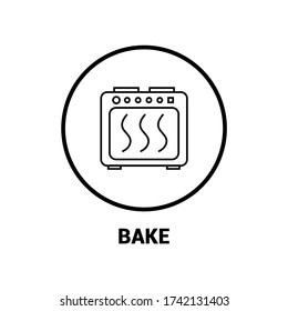 Icono del vector. Imagen de cocinar en el horno. Imagen a línea.