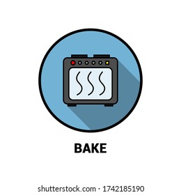 Vector icon. Image of cooking in the oven. Line and color image.