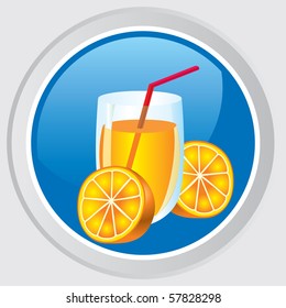 Vector icon. Image a glass of orange juice and cut oranges