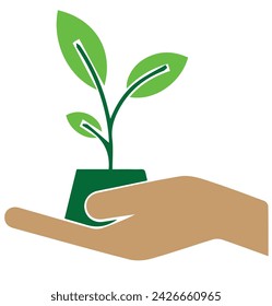 vector icon image of the go green or reforestation movement, planting green plants.