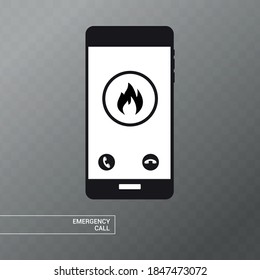 Vector icon. Image of a mobile phone with a call to the fire department. Emergency image.