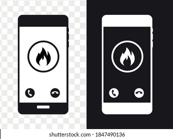 Vector icon image. Image of a mobile phone with an Emergency call to the fire department.
