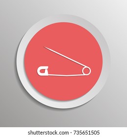 Vector icon image safety pin. Vector image of a white safety pin on a sticker. Icon with shadow.