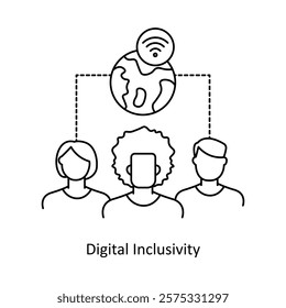  Vector icon for Inclusive Technology Access. Depicts a globe and people symbolizing equitable access to digital resources.