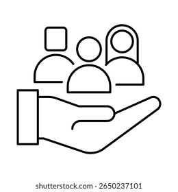 Vector icon of Inclusivity – Diverse Group of People Representing Equal Access and Opportunities in AI Systems. Black Outline.