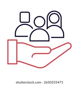 Vector icon of Inclusivity – Diverse Group of People Representing Equal Access to AI Technology.Outline illustration..